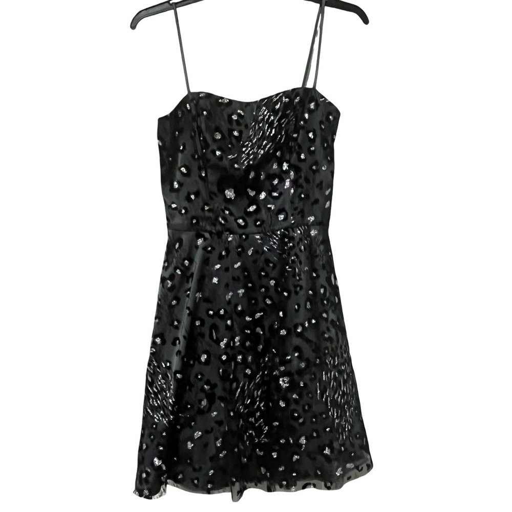 Masquerade Brand Black Silver Leopard‎ Print Strappy Mini Dress Juniors Size 7/8